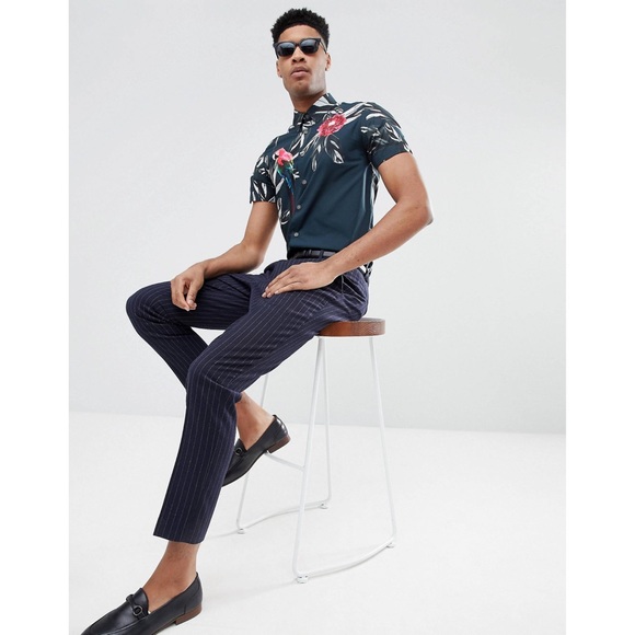 Ted Baker Men’s T For Tall Slim Short Sleeved Dress Shirt Tropical Floral Print - Picture 4 of 13